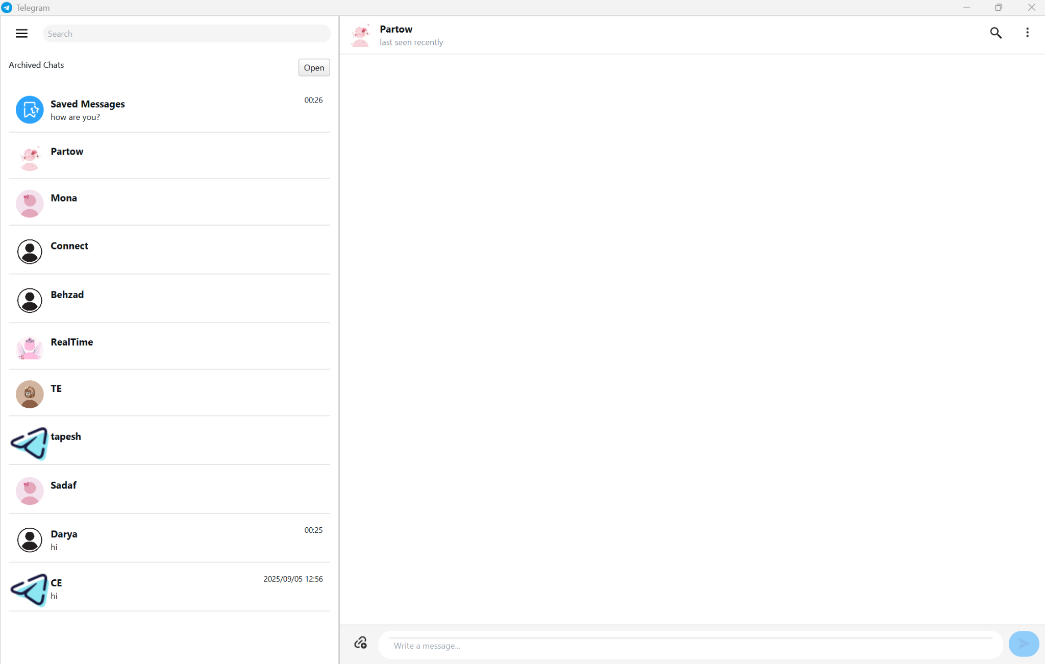 Telegram Clone main chat interface