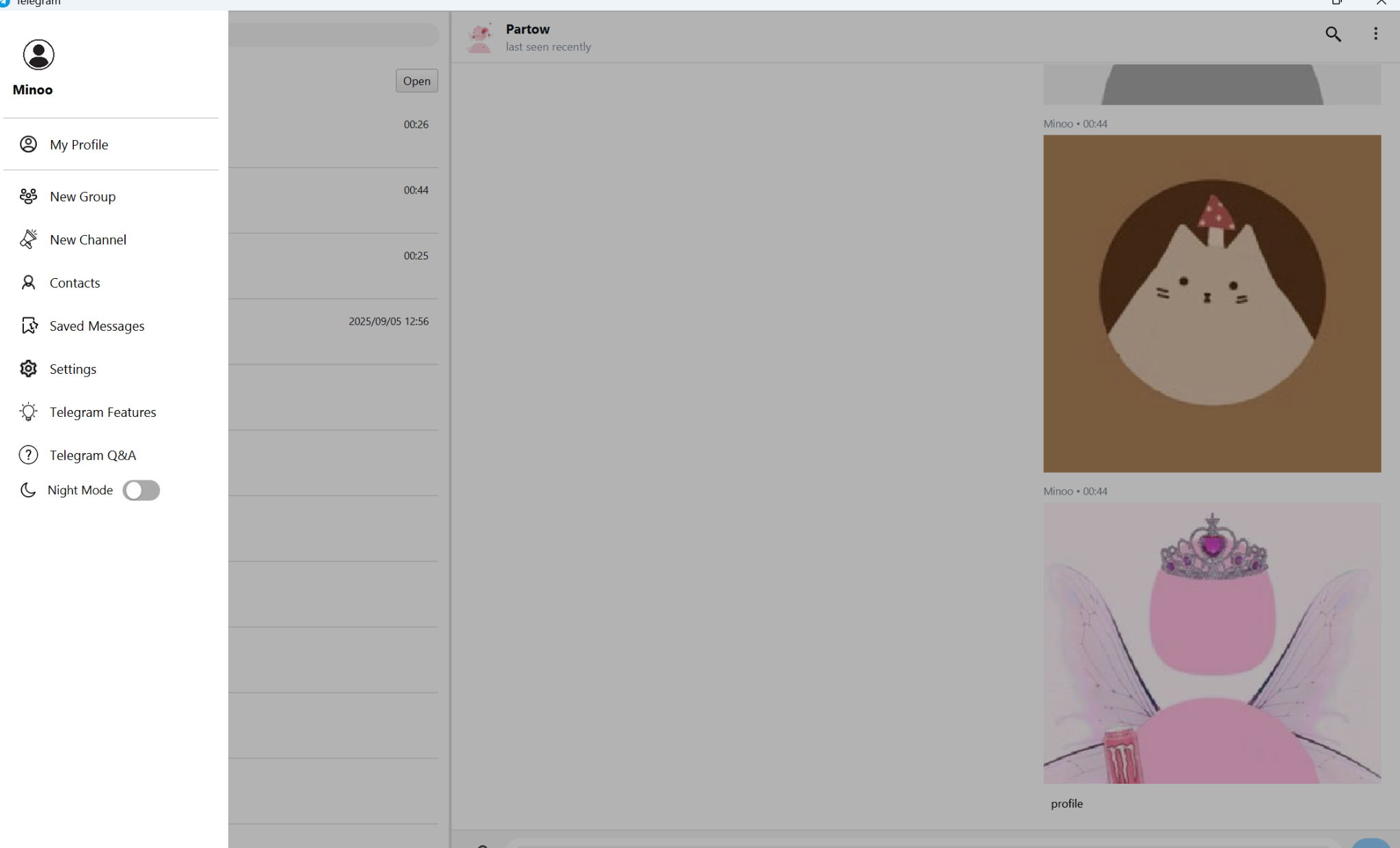 Telegram Clone navigation sidebar